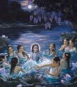 Lord Krishna and the Gopis (cowherd girls) playing in the water