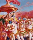 Krishna rides Arjuna's chariot